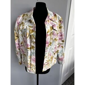 Alfred Dunner Floral Print Jacket Button Up‎ Lightweight Spring Summer Coat 16P